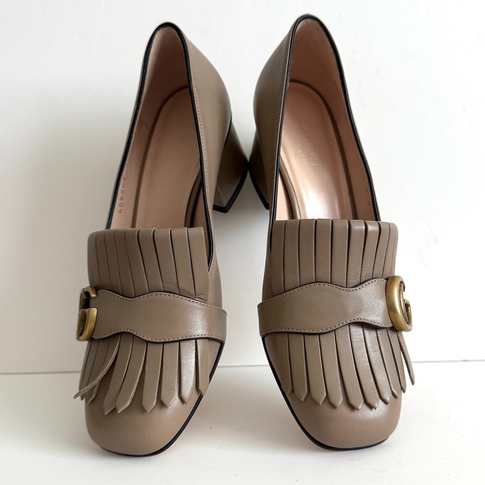 NWT Gucci Malaga Kid GG Marmont Fringe 50mm Loafer Pumps - Picture 1 of 16